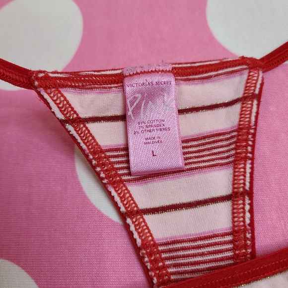 Rare VTG VS PINK Graphic Cotton Low Rise V-string Thong Panty Size Lg - Picture 5 of 6